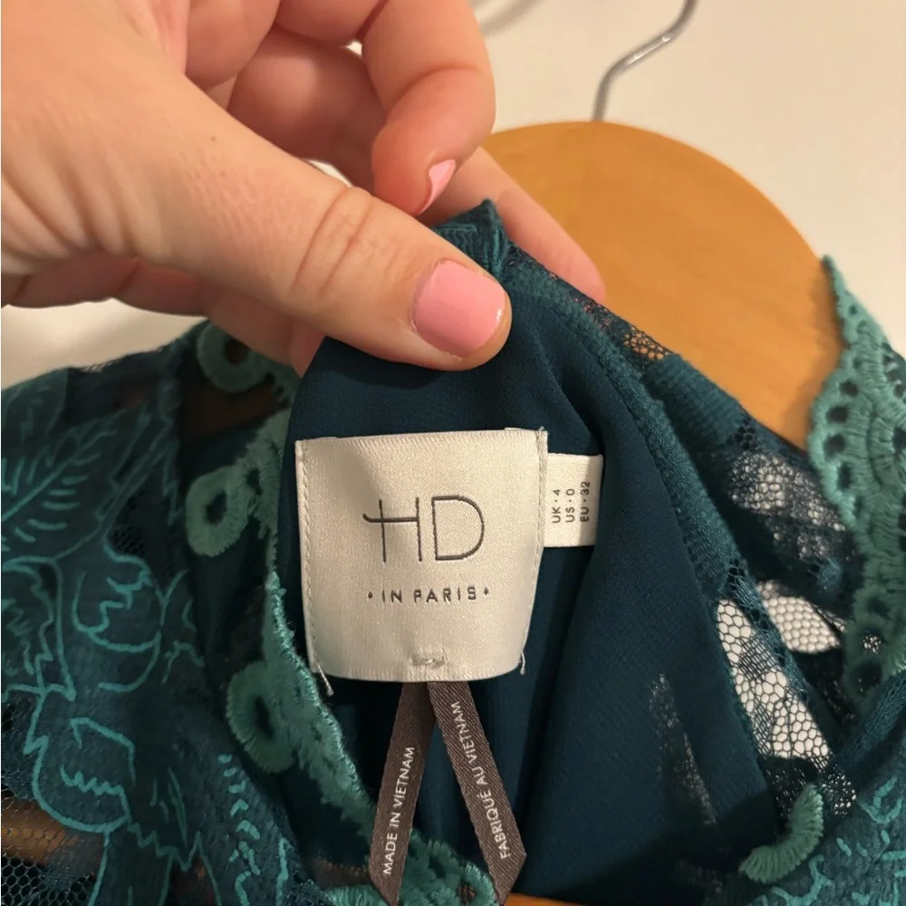 NWT ANTHROPOLOGIE HD in Paris Lace Meadows Blouse Peacock Turquoise Teal Size 0